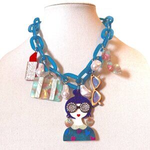 Iris Apfel inspired turquoise bold maximalist chain resin fashion doll 3D charms